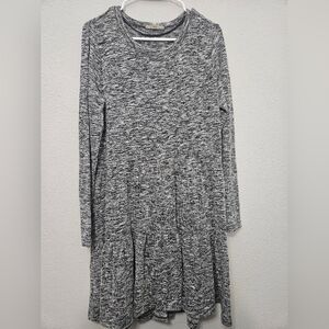 Lou And Grey Loft Medium Marled Grey Jersey Tiered Knee Length Dress Drop Waist